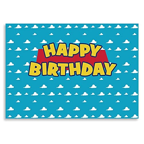 Seasonwood 7x5ft Birthday Party Backdrop Blue Sky White Clouds Cartoon Boy Baby Kids Photography Background 1st 2nd Cake Table Decorations Banner Photobooth Props Supplies