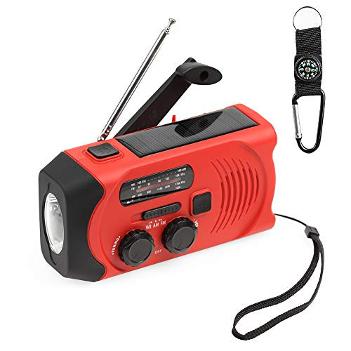 EJEAS Emergency Weather Solar Crank AM/FM NOAA Radio with SOS Alert Portable 2000mAh Power Bank Weather Radio Hand Crank Flashlight with Compass Lanyard for Household Emergency and Outdoor Survival