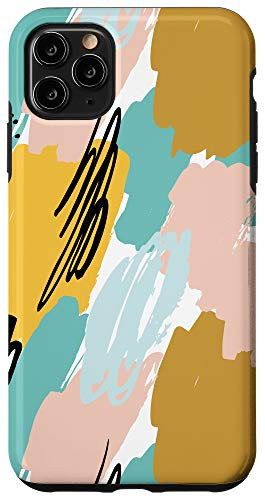 iPhone 11 Pro Max Paint Abstract Yellow Teal Pink Black White Pattern AEN069 Case