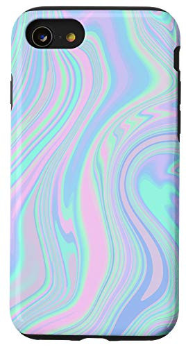 iPhone SE -2020- / 7 / 8 Pretty Pastel Psychedelic Swirl Mix Paint Pink Purple Blue Case