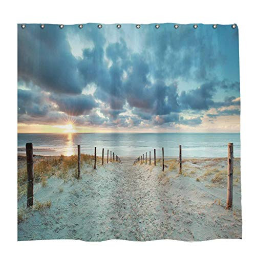 Allenjoy 72x72 inch Summer Seaside Shower Curtain Set Nature Beautiful Scenery Decor Home Bathroom Bathtub Curtains Durable Waterproof Washable Fabric with 12 Hooks