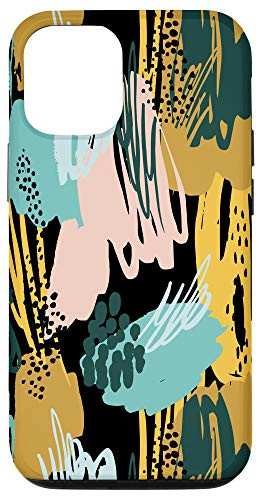 iPhone 12/12 Pro Abstract Paint Splat Yellow Teal Pink Black Pattern AEN068 Case