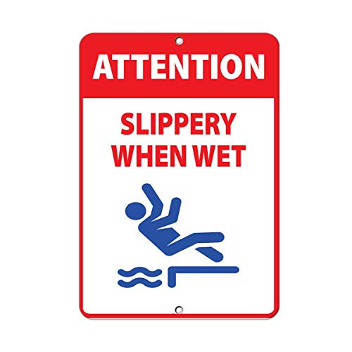 Fabri.YWL Attention Slippery When Wet Activity Sign Pool Signs Aluminum Metal Sign 8 in x 12 in