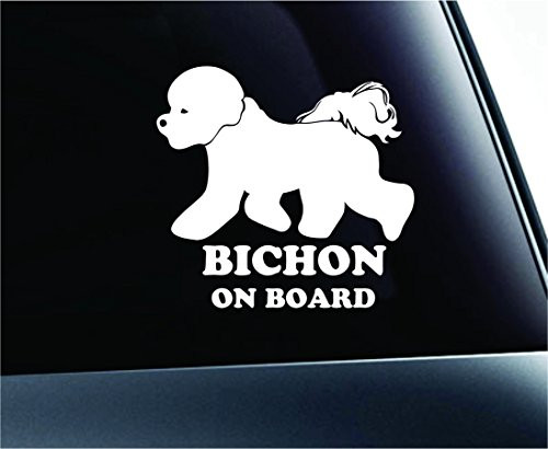 Dog Bichon Frise on Board Symbol Decal Car Truck Sticker Window Dog Breed Pet Family Paw Print Love -White-