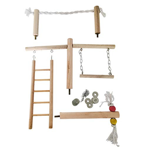Xdodnev Parrot Climbing Ladder Swing Toy Natural Wood Bird Conure Cage Stand Rope Perch
