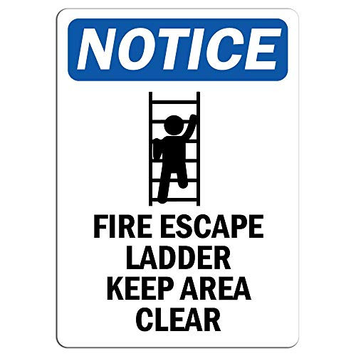 Vinyl Stickers - Bundle - Safety and Warning Signs Stickers - Notice - Fire Escape Ladder Sign with Symbol - 6 Pack -3.5" x 5"-