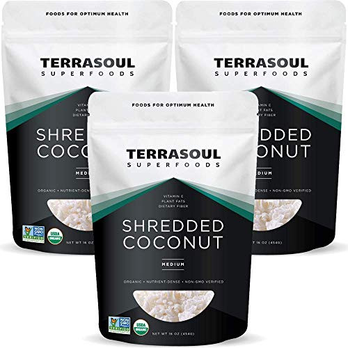 Terrasoul Superfoods Organic Coconut Flakes- 3 Lbs -3 Pack- - Medium Flakes - Unsweetened - Perfect for Baking