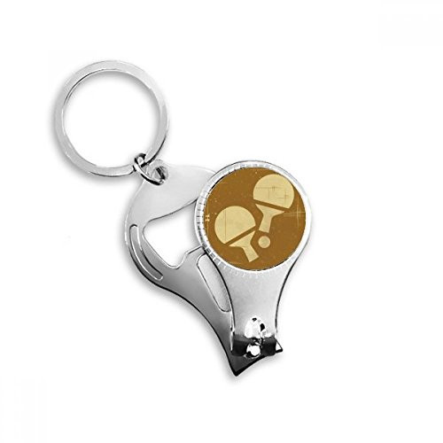 Table Tennis Sport Illustration Pattern Nail Nipper Ring Key Chain Bottle Opener Clipper