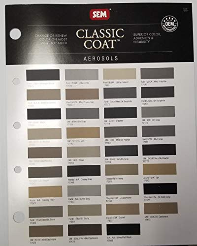 Auto Paint Pro SEM Classic Coat AEROSOLS Color Chart by Vehicles Color ON Most Vinyl  and  Leather