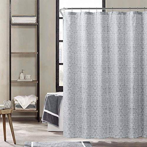 Kensie - Krisna Printed Paisley Charmeuse Pattern Mildew Resistant Fabric Shower Curtain Liner For Bathroom Waterproof | Water Repellent & Antibacterial - Assorted Colors - (70 X 72 Inch - Grey)