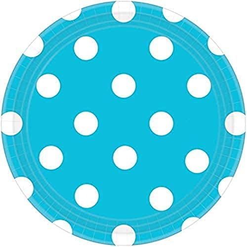 Amscan Tableware Collection- Dots Round Plates Party Supplies- 9"- Caribbean/White