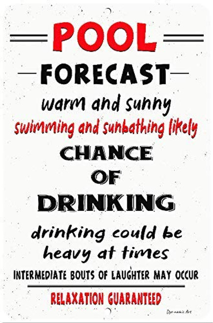Dyenamic Art Pool Forecast Swimming Pool Metal Sign Red White 8x12 Indoor/Outdoor Aluminum Easy Mounting Made in USA