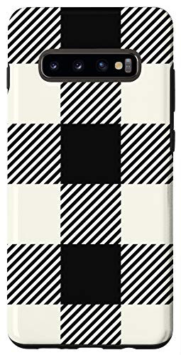 Galaxy S10 Plus  Cream and Black Buffalo Check Plaid Ivory Large Pattern Case