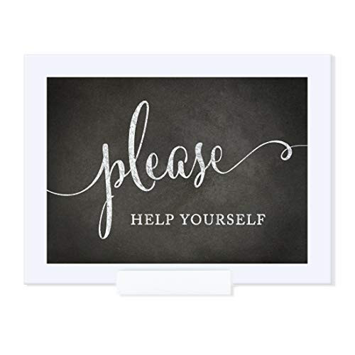 Andaz Press Wedding Framed Party Signs- Vintage Chalkboard Print- 5x7-inch- Please Help Yourself Reception Dessert Table Sign- 1-Pack- Includes Frame