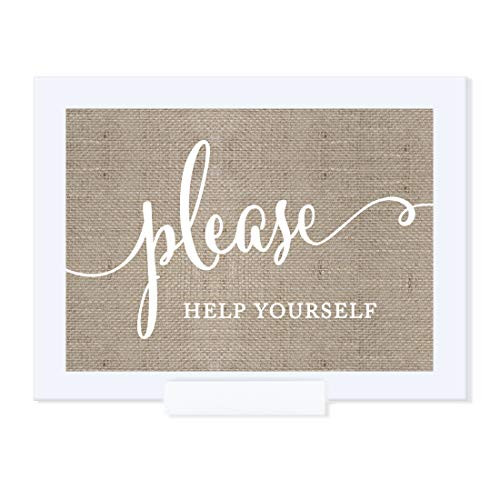 Andaz Press Wedding Framed Party Signs- Country Burlap Printed Cardstock- 5x7-inch- Please Help Yourself Reception Dessert Table Sign- 1-Pack- Includes Frame