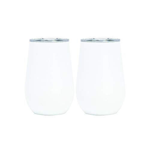 MIRA 2 Pack 12 oz Insulated Wine Tumbler Cup with Lid - Stemless Stainless Steel Wine Tumbler for Wine- Coffee- Tea- Drinks - White