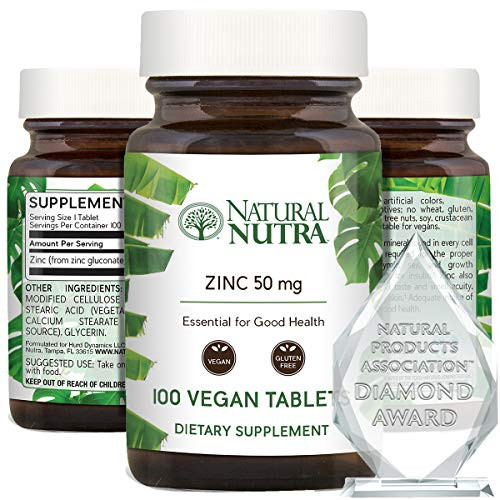 Natural Nutra Zinc Gluconate 50mg Supplement for Healthy Immune Support- Healthy Skin- Boosts Learning Memory- Enhance Taste and Smell Supplements- Gluten Free 50mg 100 Vegan Tablets Natural Nutra Zinc Gluconate 50mg Supplement for Healthy Immune Support- Healthy Skin- Boosts Learning Memory- Enhance Taste and Smell Supplements- Gluten Free 50mg 100 Vegan Tablets