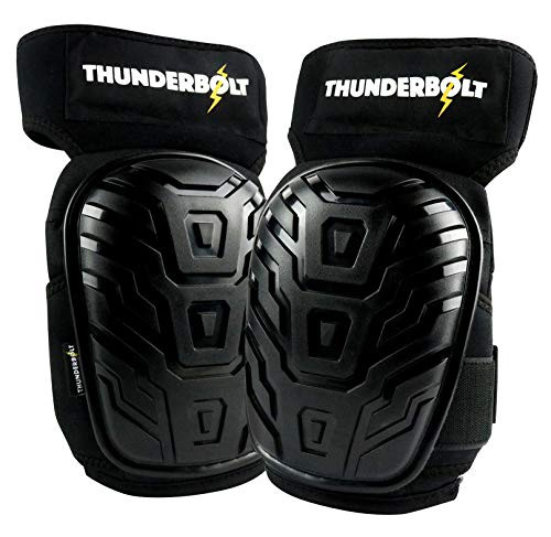 Knee Pads for Work by Thunderbolt with Heavy Duty Foam Cushioning and Gel Cushion Perfect for Construction, Flooring and Gardening with Adjustable Non-Slip Straps