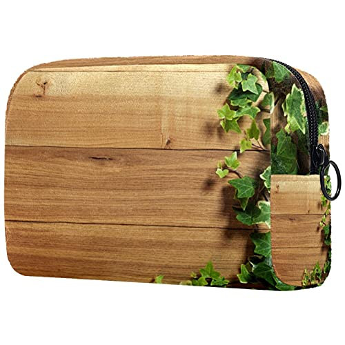 Makeup Bag Origanizer Portable Travel Cosmetic Case wooden board covered in ivy Storage Large Pocket Zipper