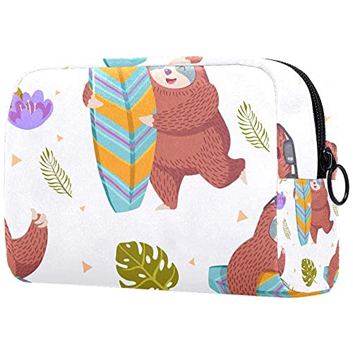 Makeup Bag Origanizer Portable Travel Cosmetic Case sloth with surfing board Storage Large Pocket Zipper