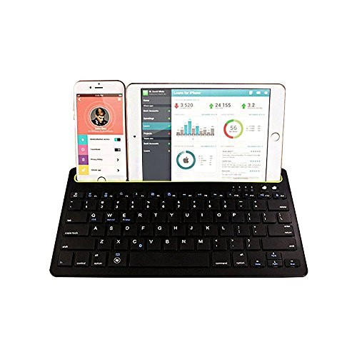 XFUNY Wireless Bluetooth Keyboard [ Multi-Function Ultra-Thin Has Slot Double Channel ] Keyboard For iOS / Android / Windows Smart Phone Tablet (Black)