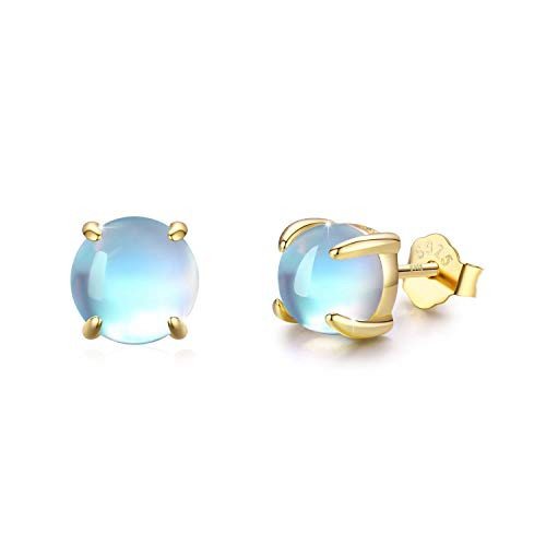 Moonstone Earrings 925 Sterling Silver Round Synthetic Moonstone Stud Earrings Moonstone Jewelry for Women Hypoallergenic Earrings for Sensitive Ears -C-Gold- 6- Moonstone Earrings 925 Sterling Silver Round Synthetic Moonstone Stud Earrings Moonstone Jewelry for Women Hypoallergenic Earrings for Sensitive Ears -C-Gold- 6-
