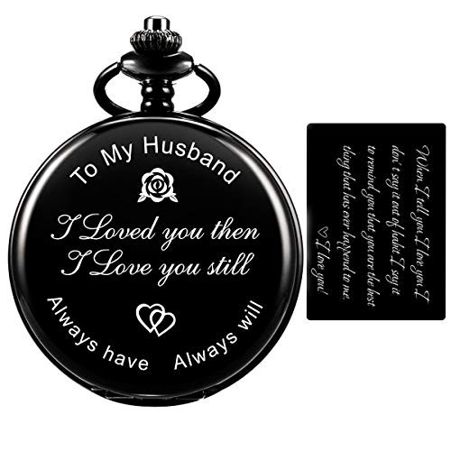 SIBOSUN Personalized Engraved Pocket Watch Valentines for Husband - Anniversary Day for Men - Engraved to My Husband Pocket Watch - for Husband from Wife Birthday Happy Anniversary Valentine's Day