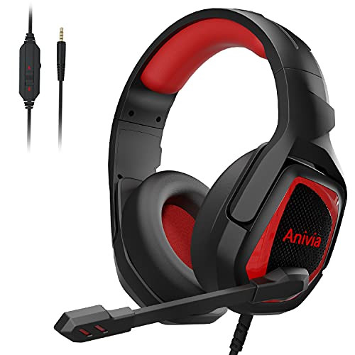 Stereo Over-Ear Gaming Headset with Microphone for PC PS4 PS5 - MH602X Noise-isolating Surround Sound Gaming Headphones Compatible with Xbox One PSP Switch Phones Tablet Black Red