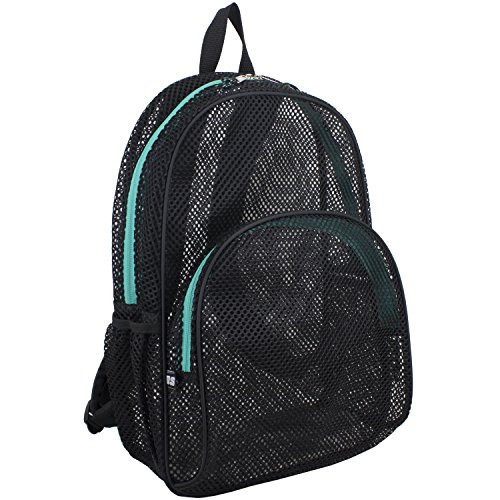 Eastsport Mesh Backpack With Adjustable Padded Shoulder Straps- Black Mesh/Pool Green
