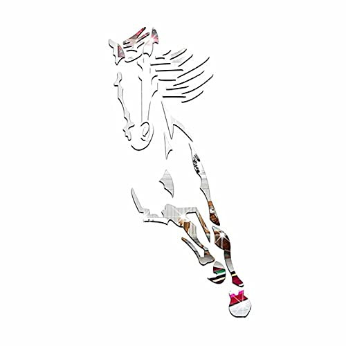Galloping Horse Mirror - 3D Galloping Horse Acrylic Wall Decor Stickers - Galloping Horse Mirror Wall Sticker Modern Creative Design for Bedroom Home -Silver- M-