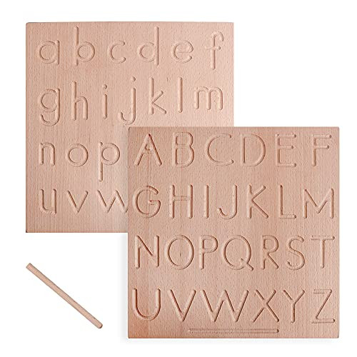 USATDD Wooden Letters Alphabet Tracing Board Double Sided ABC Montessori Toys for Toddlers Preschool Learning Educational Games for Kids Sensory Toys Uppercase Lowercase Handwriting Practice Age 3-6