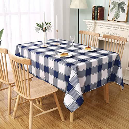 MikiUp Checkered Rectangle Tablecloth - Waterproof- Wrinkle Resistant and Washable Gingham Table Cloth Decorative Table Cover for Outdoor- Indoor Party- 60 x 102 Inch- Navy- 160GSM