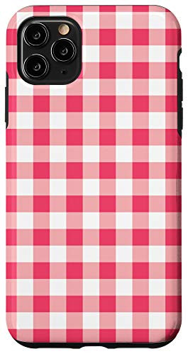 iPhone 11 Pro Max Pink  and  White Gingham Check Pattern Case