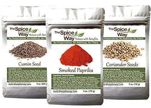 The Spice Way Smoked Paprika 4 oz- Cumin Seeds 8 oz and Coriander Seeds 5 oz