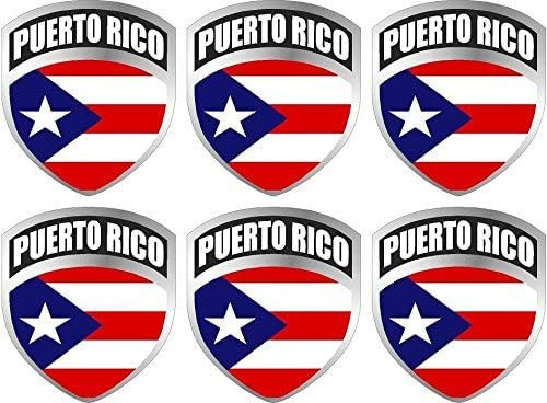 `-x6- 2" Puerto Rico Rican PR Flag Shield Decal Badge Vinyl Hard hat 3M Reflective Sticker