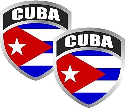 `-x2- 4" Cuba Cuban Flag Shield Decal Set Badge Vinyl Window 3M Reflective Sticker