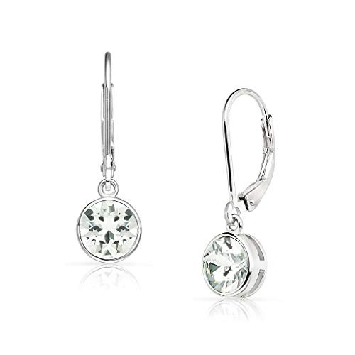 SolidSilver - Sterling Silver 7mm Round Solitaire Dangle Leverback Earrings Made with Genuine Swarovski Crystal - Crystal SolidSilver - Sterling Silver 7mm Round Solitaire Dangle Leverback Earrings Made with Genuine Swarovski Crystal - Crystal