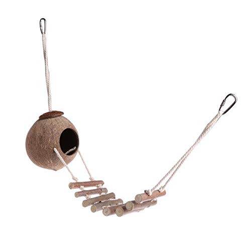 Gojiny Hanging Bird Coconut Nest with Ladder- Bird House with Ladder Coconut Shell Bird Nest Hanging Bird Cage Toy