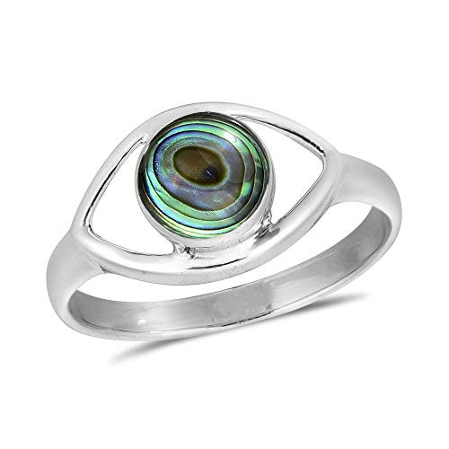 AeraVida Mystical Evil Eye with Abalone Shell Inlay .925 Sterling Silver Ring -7- AeraVida Mystical Evil Eye with Abalone Shell Inlay .925 Sterling Silver Ring -7-
