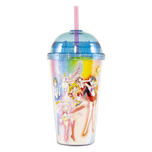 JUST FUNKY Sailor Moon 16oz Cup with Glitter Dome Lid - Anime Collectibles - Novelty Kitchen Accessories - Unique Gift for Birthdays- Holidays- House Warming Parties