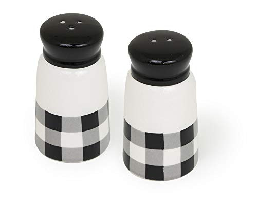 Boston International Ceramic Salt  and  Pepper Shakers- 1.5 x 3-Inches- Black  and  White Check