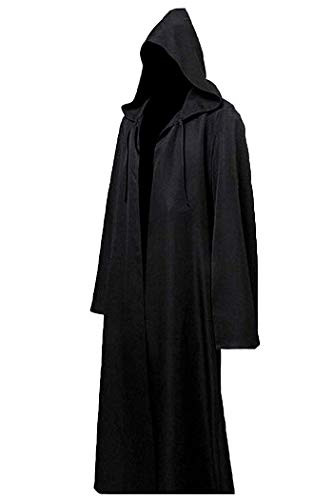LHJ Men Tunic Hooded Robe Halloween Costume Knight Cloak Black- Medium