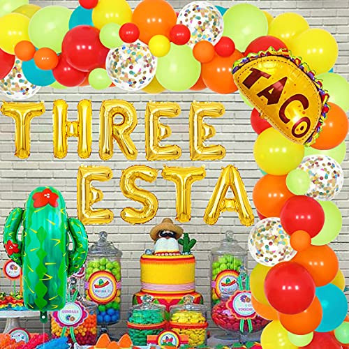 Mexican Fiesta 3rd Birthday Decorations Three Esta Balloon Garland Kit for Taco 3rd Birthday Cinco De Mayo Cactus Theme Party Supplies for Kids
