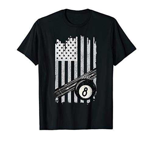 American Flag Pool Table Tee Billiard 8 Ball Wear T-Shirt