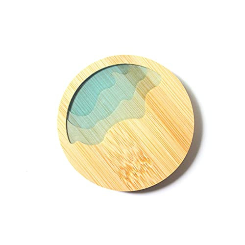 LIUXDIV 6 Pcs Boho Coasters Round Bamboo Wood Coaster Set- Rustic Coasters- Wooden Coasters for Drinks- Coasters for Coffee Table