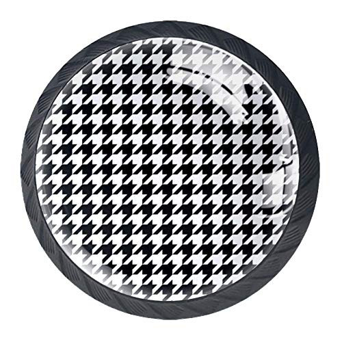 4 Pack Dresser Knobs Round Drawer Pulls Handle with Screws 35mm for Home Kitchen Cabinet - Houndstooth Check