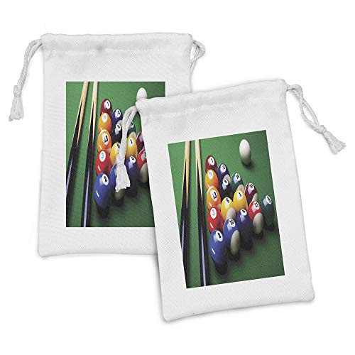 Lunarable Manly Fabric Pouch Set of 2- Billiard Pool Balls Arrangement Snooker Contest Beginning Entertainment Game Print- Small Drawstring Bag for Toiletries Masks and Favors- 9" x 6"- Multicolor