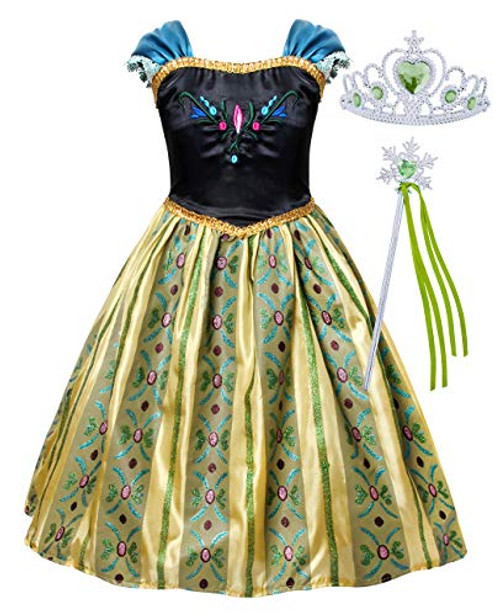 HenzWorld Little Girls Dresses Costumes Clothes Princess Fancy Halloween Birthday Party Role Pretend Cosplay Outfits 2pcs Accessories Kids Age 6 Years Green