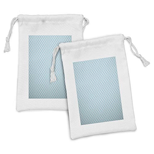 Ambesonne Modern Fabric Pouch Set of 2- Pool Water Wavy Lines Circled Web Like Design with Backdrop Art Print- Small Drawstring Bag for Toiletries Masks and Favors- 9" x 6"- Pale Blue and White