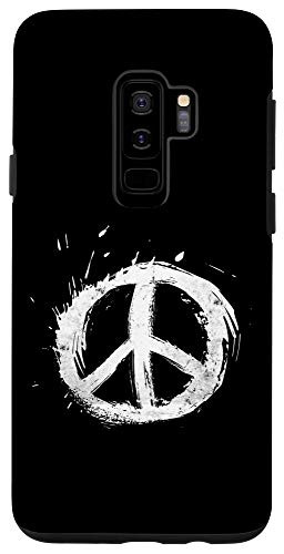 Galaxy S9 Plus  Paint Splatter White Peace Sign Vintage Distressed Hippie Case